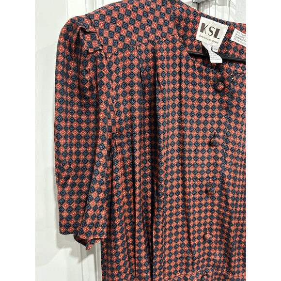 Vintage KSL Karin Stevens Pleated Dress Red Blue Sz 20W Geometric Pattern NWT - Picture 4 of 10